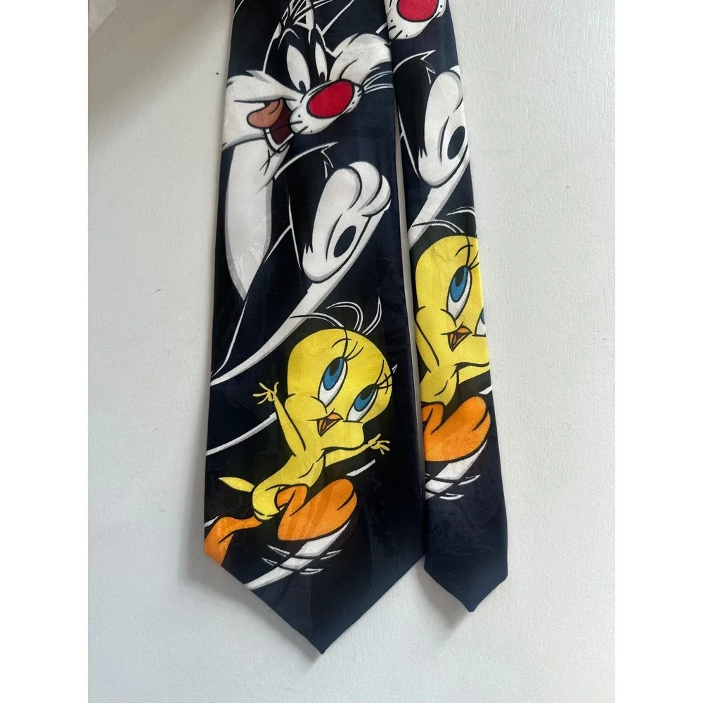 Vintage 1995 Looney Tunes Mania Tweety Sylvester Polyester Necktie Mens